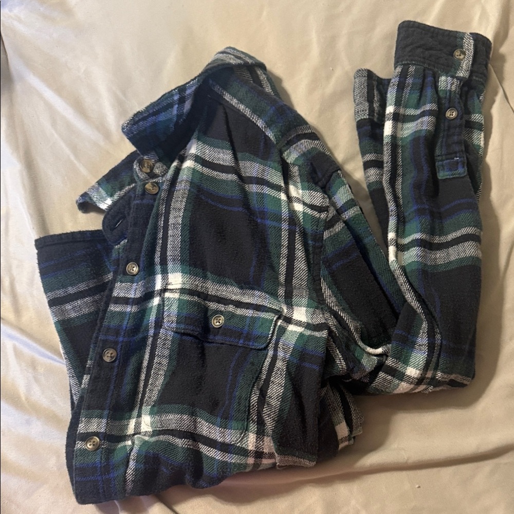American Eagle Outfitters Plaid Long Sleeve Shirt - Black and Blue